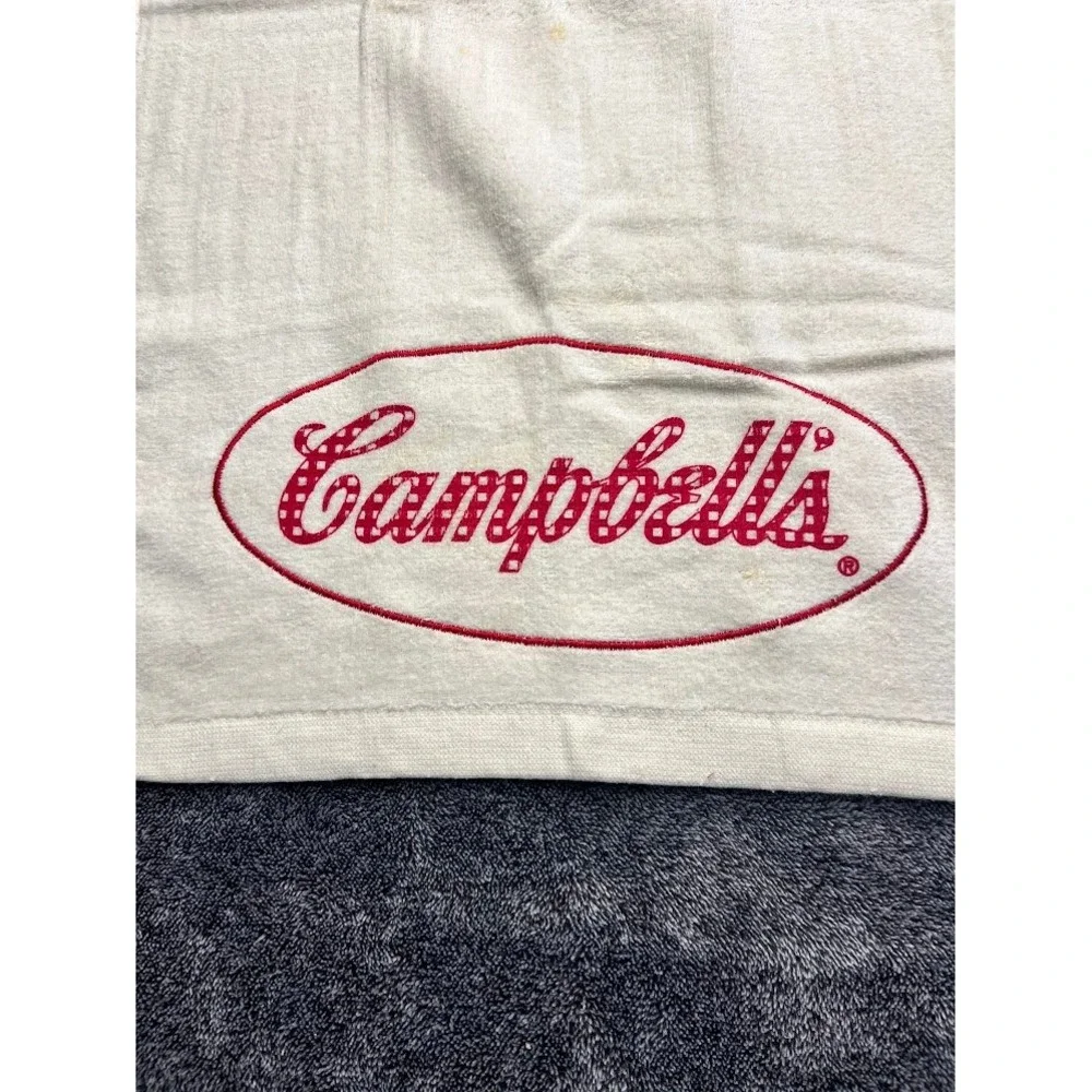 Vintage Campbells Soup Hand Towel White Red Gingham Logo Cotton Kitchen Decor